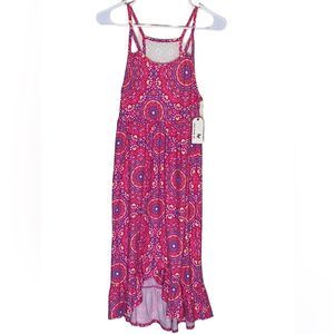 One Step Up One Pink & Blue Medallion Ruffle-Hem Maxi Dress - Girls NWT
